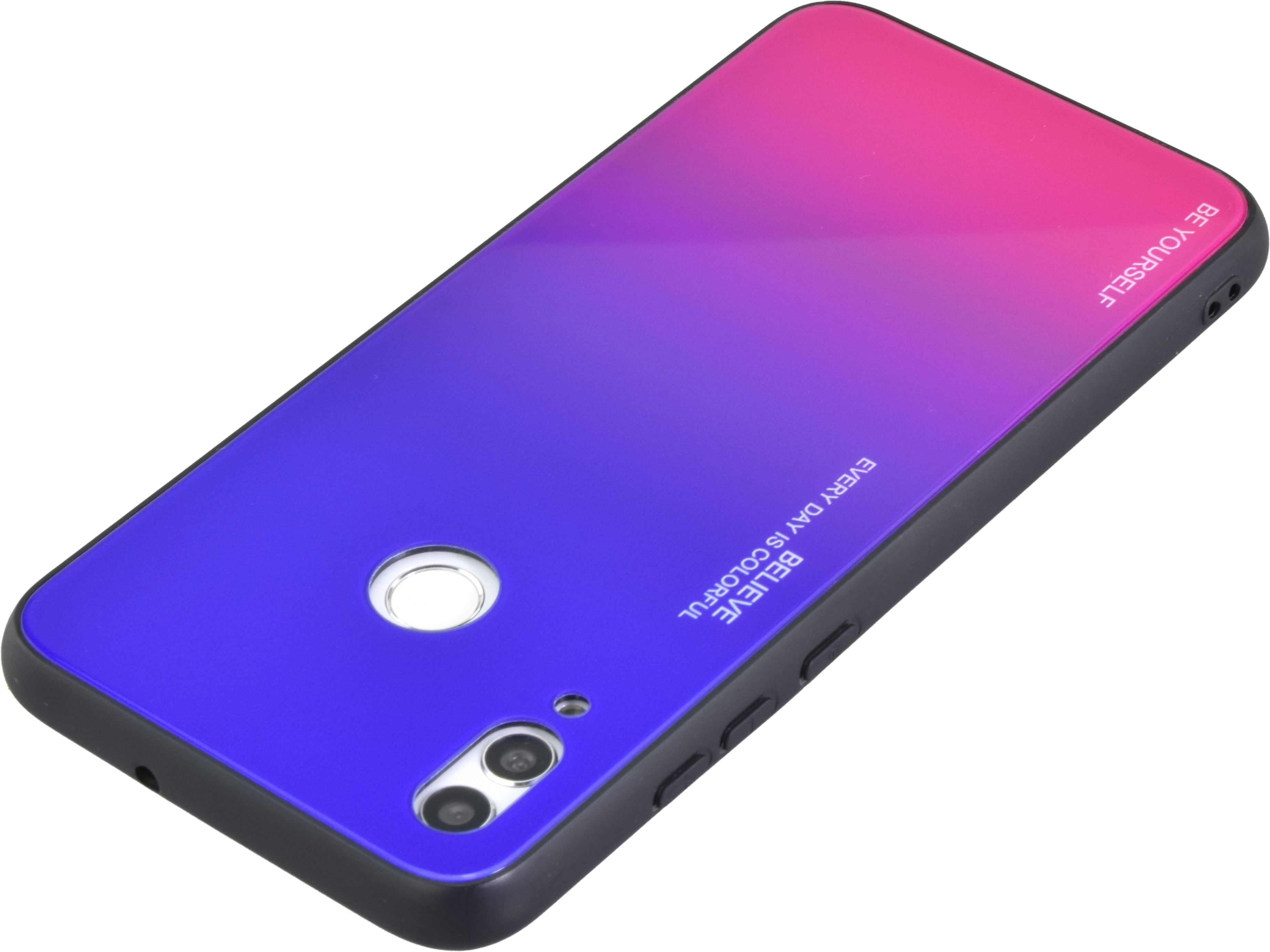 Силиконовый чехол Colorful MK для Huawei Honor 10 Lite розово-синий вставка  стекло - Москва