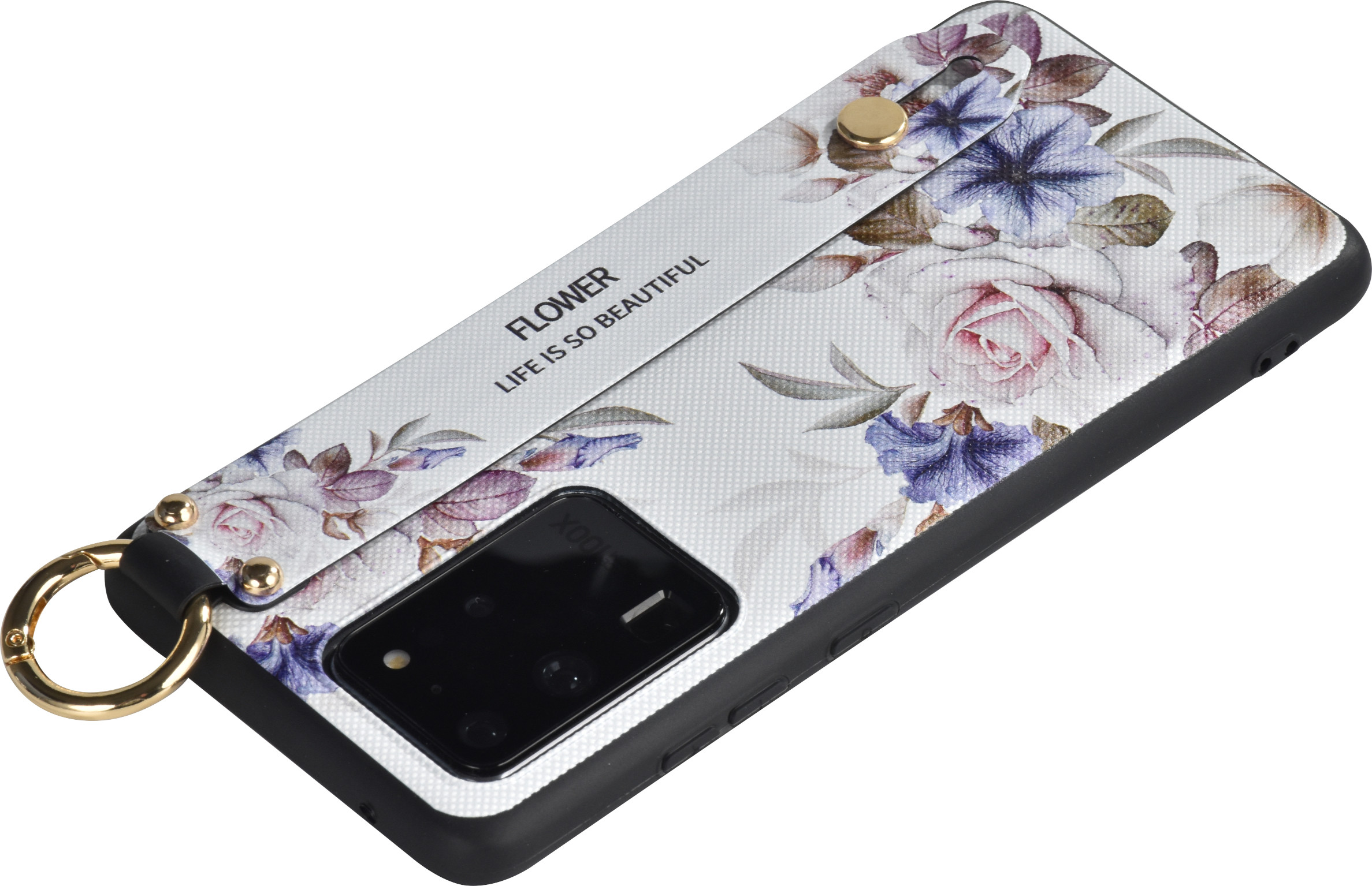 Силиконовый чехол Flower для Samsung Galaxy S20 Ultra Цветущая роза (с  ручкой) белый - Москва