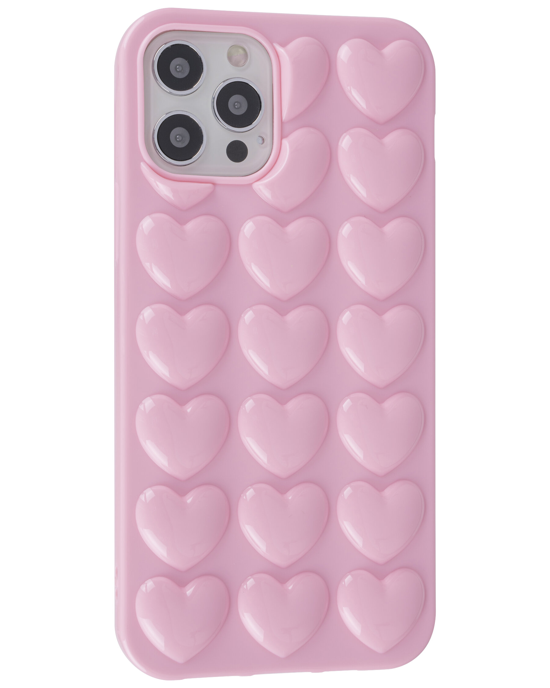 Силиконовый чехол Colored hearts для IPhone 12, 12 Pro Розовый - Москва