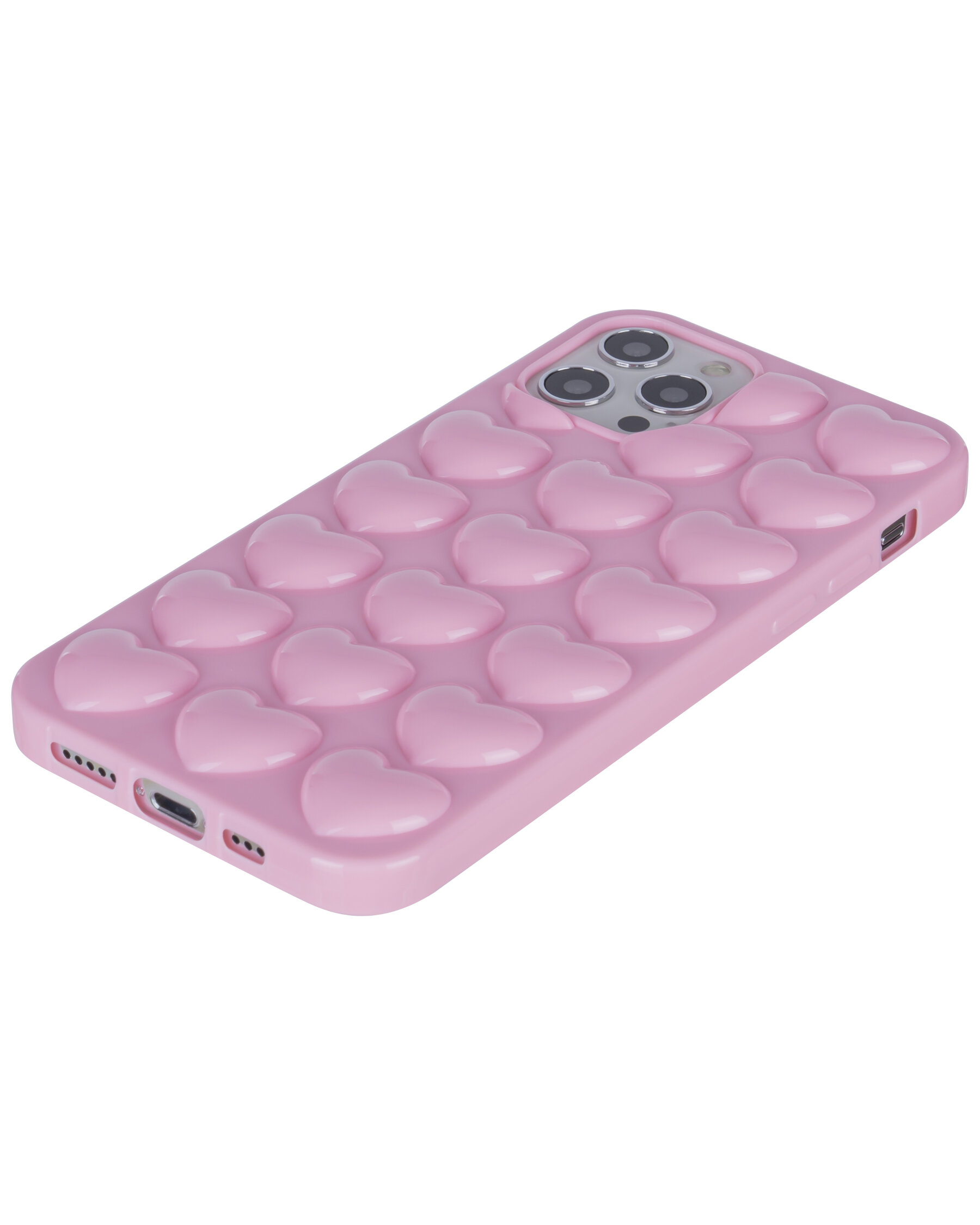 Силиконовый чехол Colored hearts для IPhone 12, 12 Pro Розовый - Москва